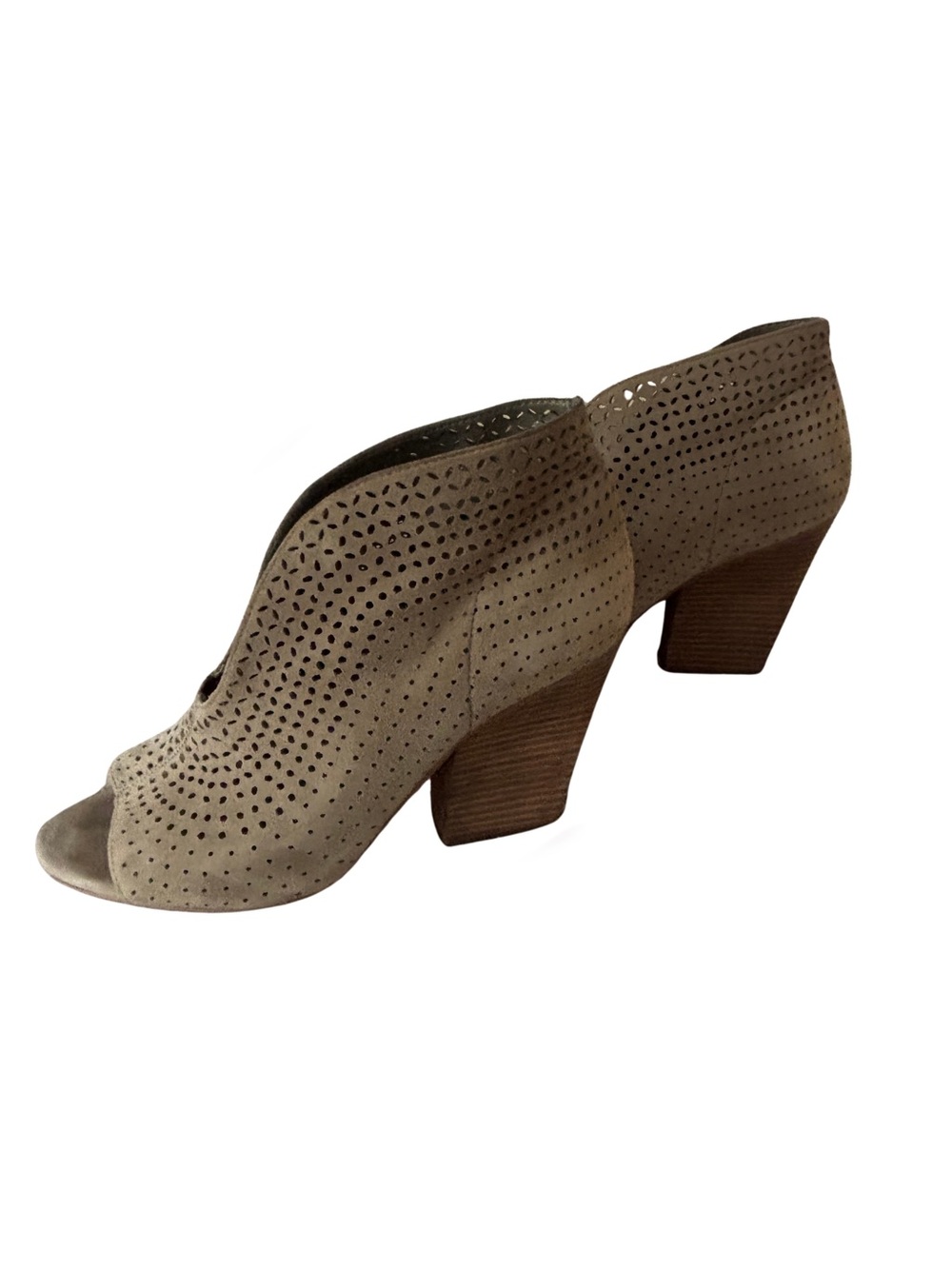 Vince Camuto Kainan Open Toe Bootie
Womens Size 8.5M Taupe Suede Peep Toe